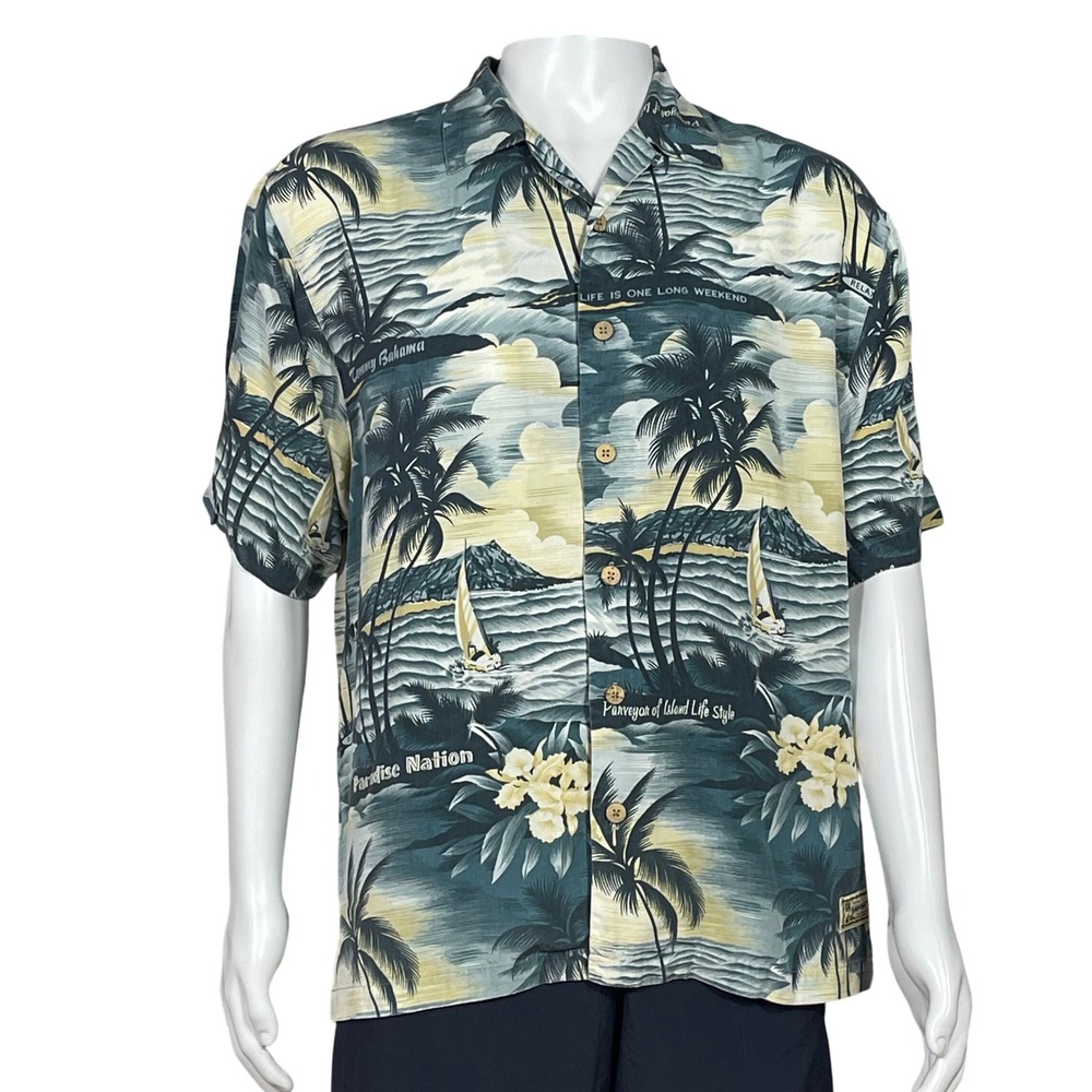 Vintage 90s Tommy Bahama Mens M Hawaiian Shirt Paradise Nation Rayon Hong Kong